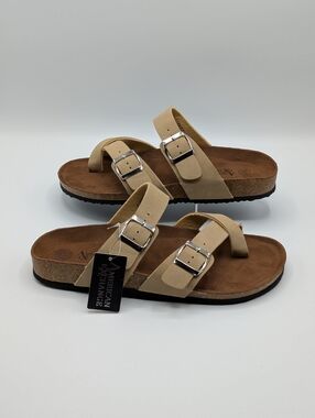 American Exchange Men's 11 Beige Double Buckle Cork Sandals Flats